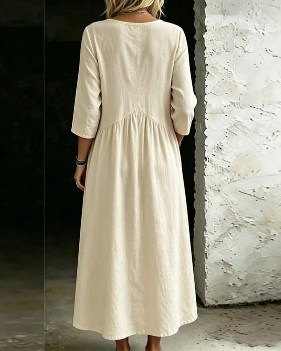Robes Volant Col V Manche Trois Quarts