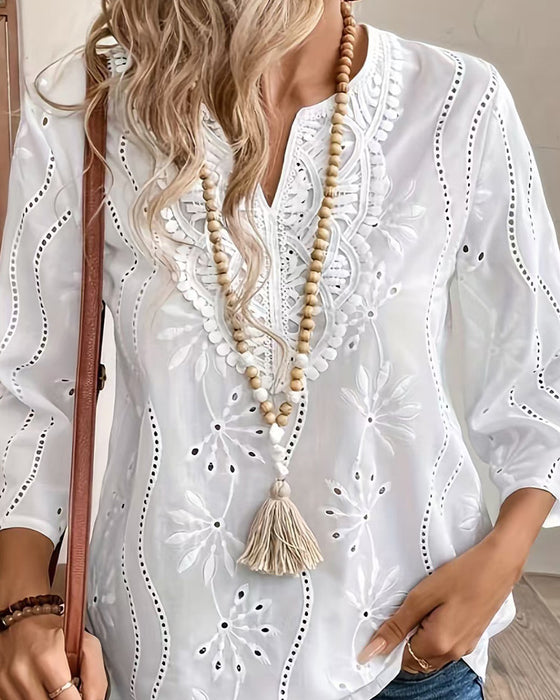 Blouse Décontractée Uni Col-V