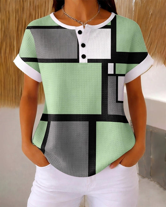 Haut Henley Gaufré Géométrique