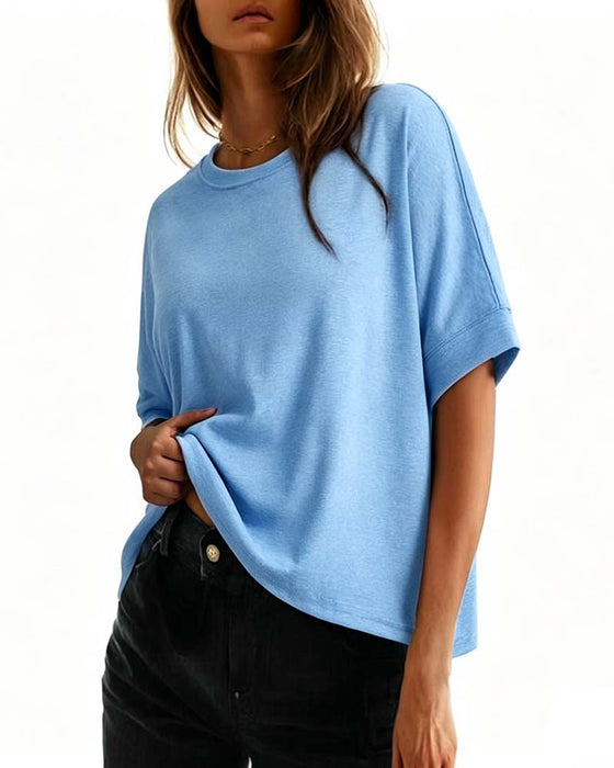 T-Shirt Col Rond Lâche Manches Courtes
