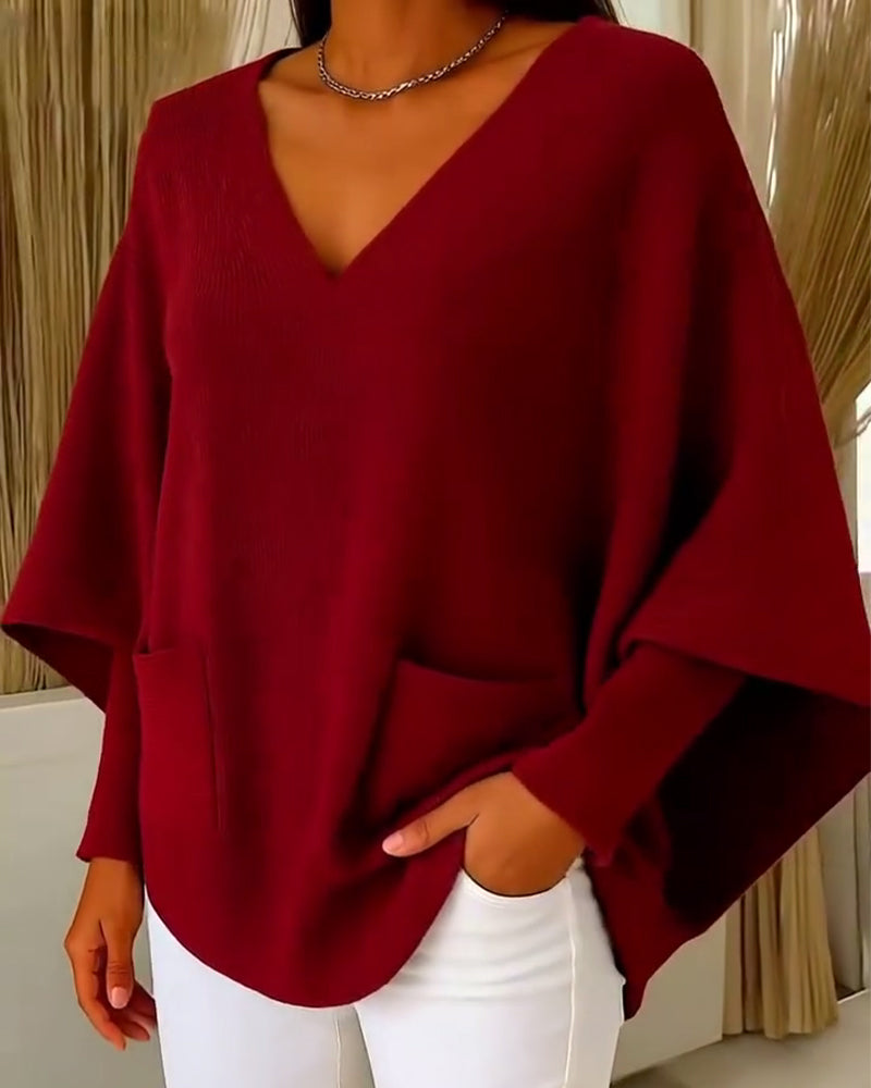Pull Manches Longues Avec Poches Et Col En V