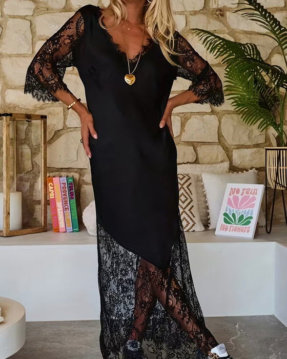 Robe Encolure V Panneau De Dentelle Élégant