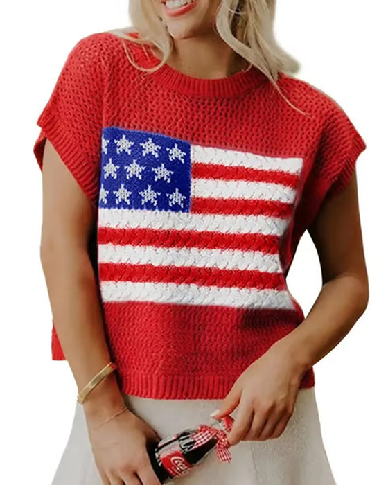 Pullover Motif Drapeau Col Rond