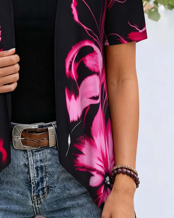Blouse Base Noire Rose Rouge Florale