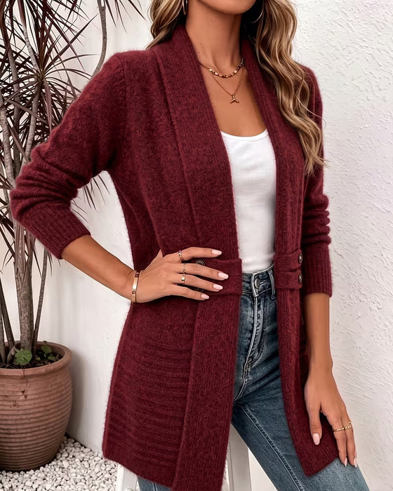 Cardigan Unie Bouton Orné