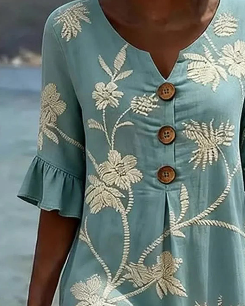 Robe Petite Col En V Volant Manche 3/4