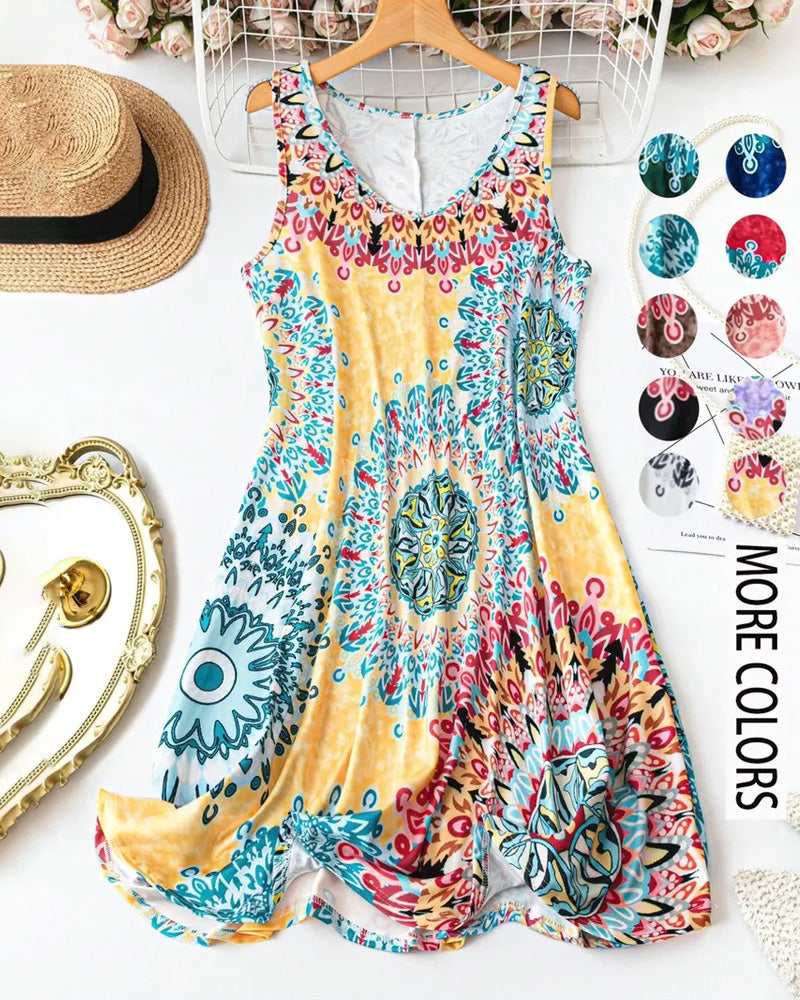 Robe Bohème Imprimé Sans Manches