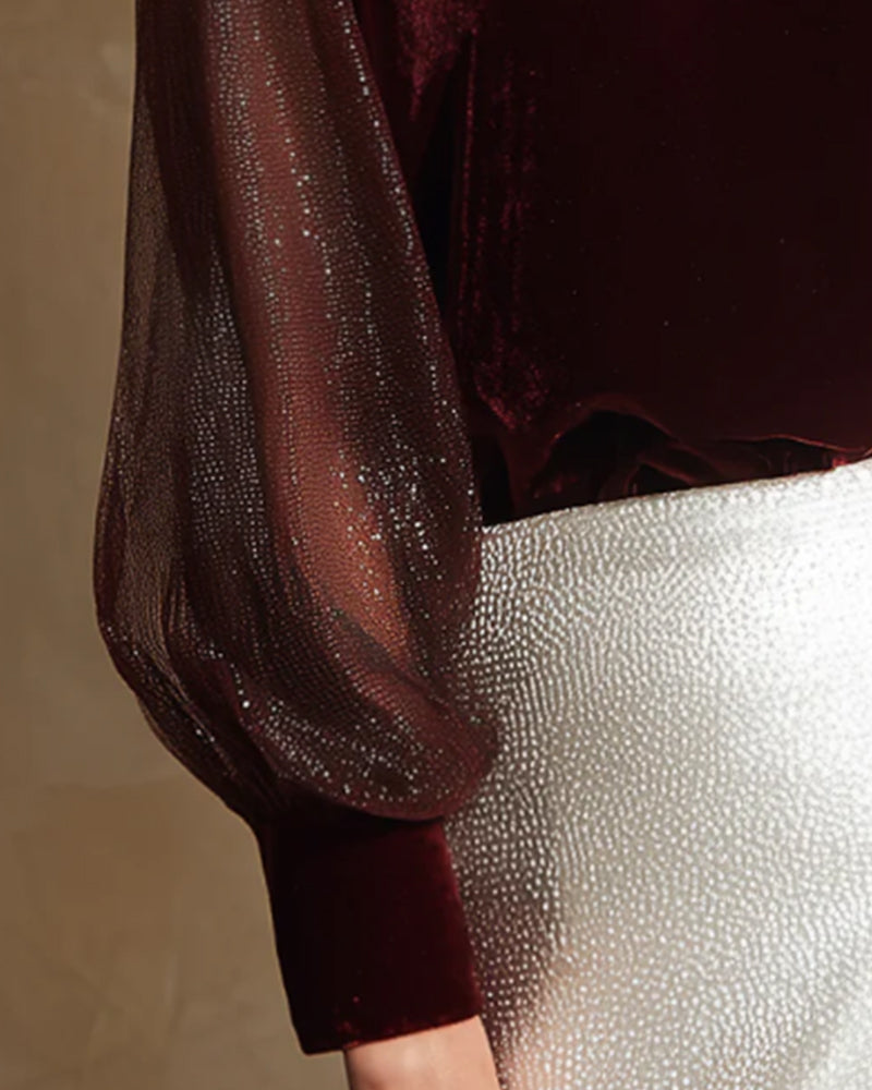 Blouse À Manches Lanterne Et Détails Patchwork