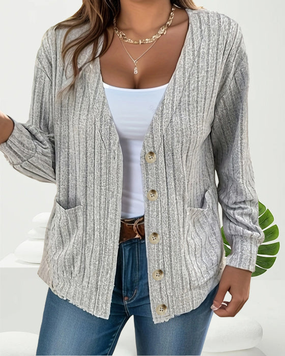 Veste manches longues col V couleur unie