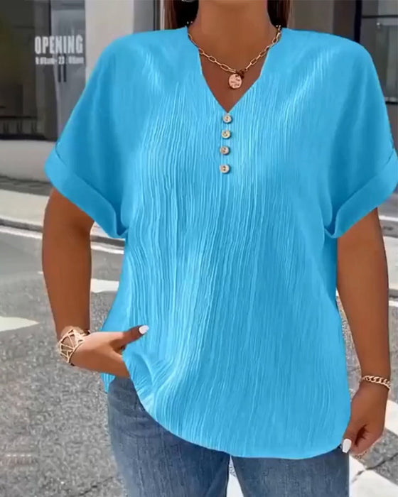 100% Coton T-Shirt Col V Large Texturé