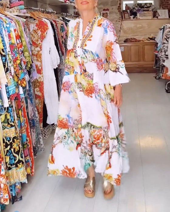 Robe bohème à boutons et patchwork