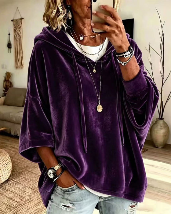 Sweatshirt Manche 3/4 Velours Capuche
