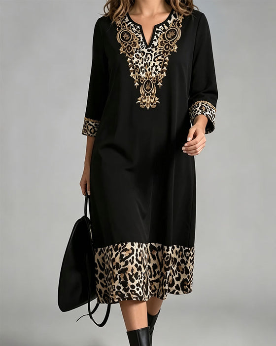 Dress Mini Col V Léopard Imprimé Patchwork Lâche