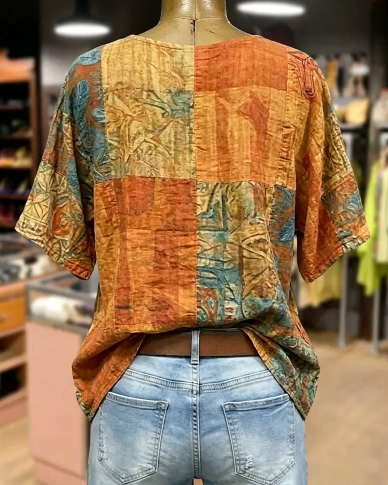 Blouse Vintage Imprimé Libellule Décontractée