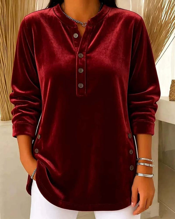 Blouse Décontractée Manches Longues Henley