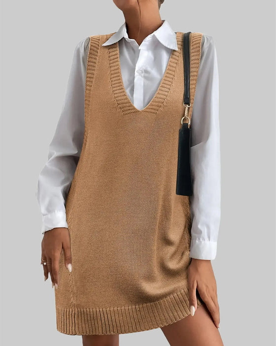 Robe Col En V Sans Manches Pullover Sweat