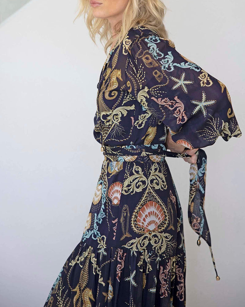 Robe Océan Élément Imprimé Maxi