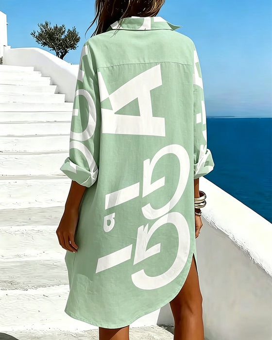 Robe Lettre Imprimé Bouton Manche Longue