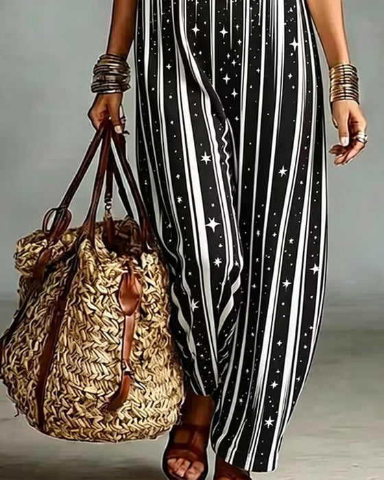 Jumpsuit Col V Rayure Contraste Lâche