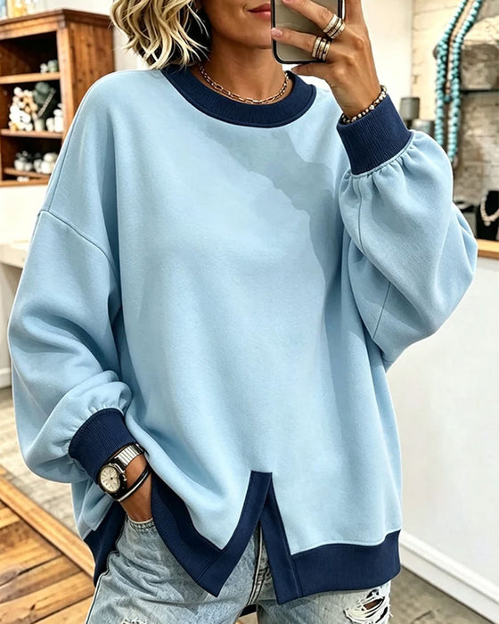 Sweatshirt Bloc-Couleur Fente Col Rond