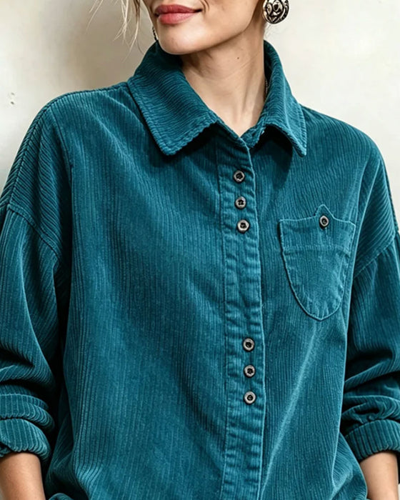 Chemise Revers Bouton Rayée Poche