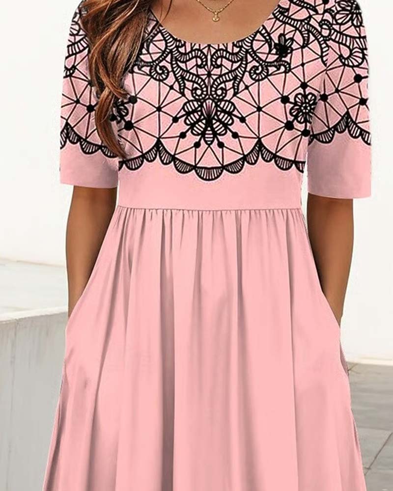 Robe Col Rond Imprimé Ligne A