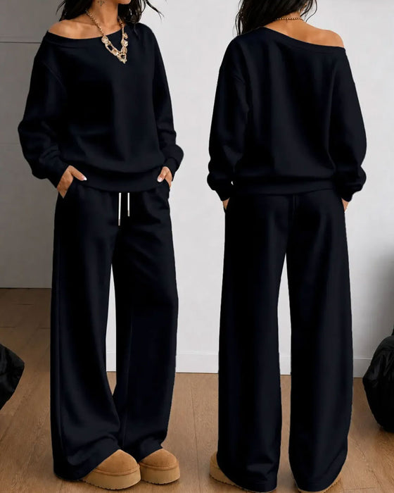 Ensemble Épaule Unique Décontracté Sweat-Shirt Pantalon Long