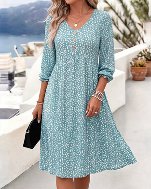 Robe Col En V Fleurie Manches Ballon Coupe A