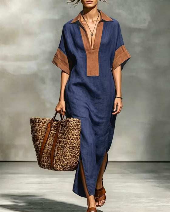 Robe Revers Bloc-Couleur Vacances
