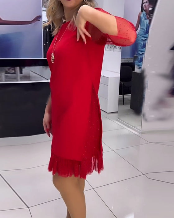 Robe à paillettes et coutures en maille de couleur unie