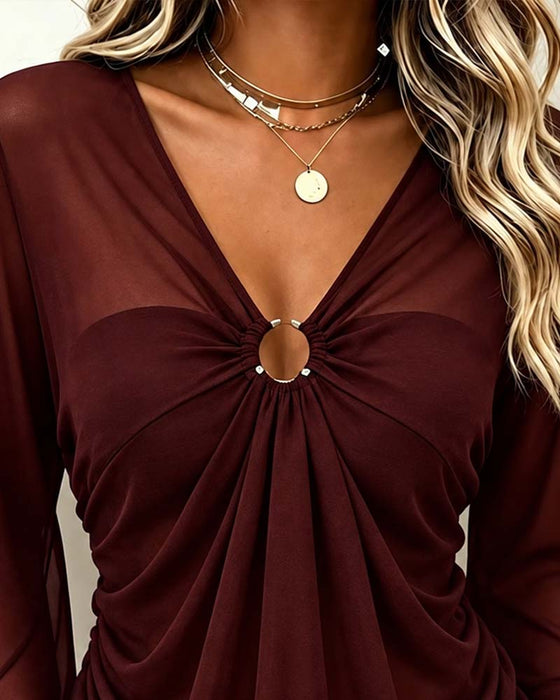 Blouse Col V Anneau Métallique Twist