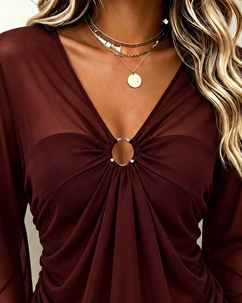 Blouse Col V Anneau Métallique Twist
