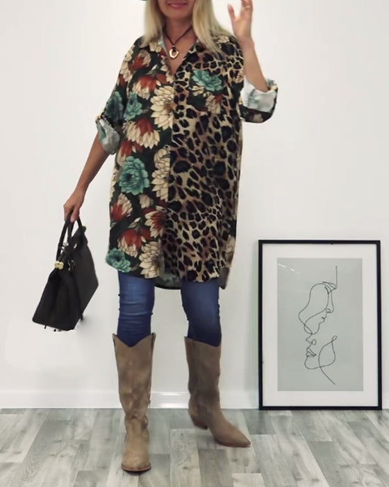 Chemise patchwork imprimé léopard à revers