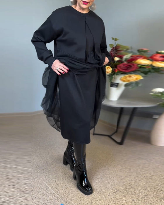 Robe élégante de couleur unie avec coutures en maille irrégulière