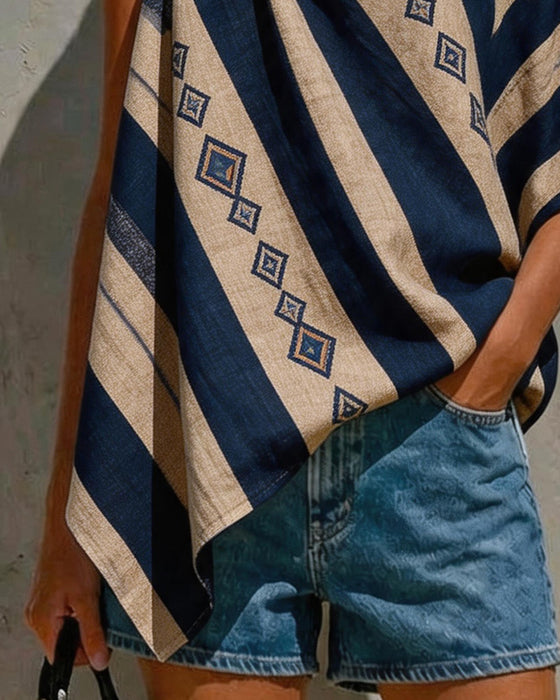 Blouse Une Épaule Twist Diamant Rayure