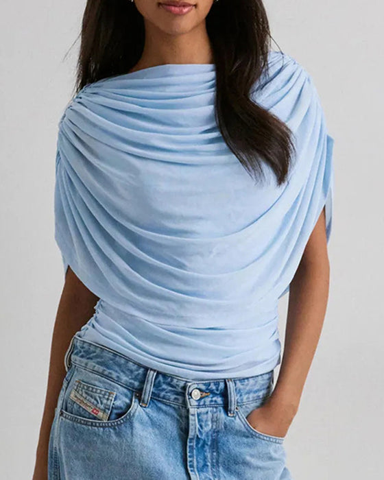 Blouse Mesh Foulard Col Drapé Slim Fit
