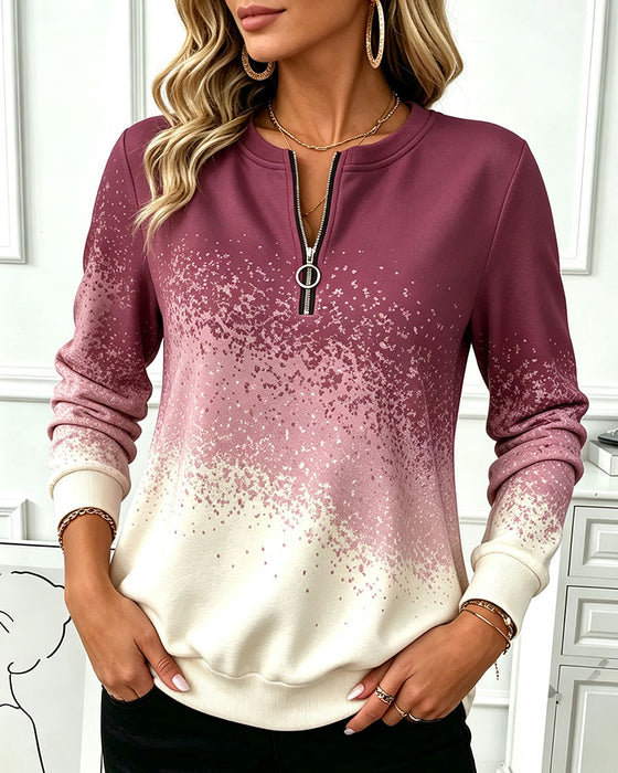 Sweat-Shirt Fermeture Éclair Dégradé Contraste