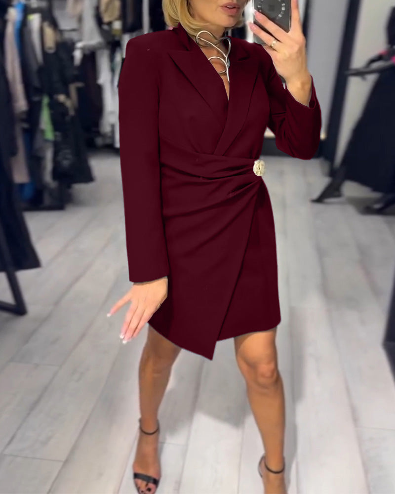 Robe Unie À Col Tailleur Tendance