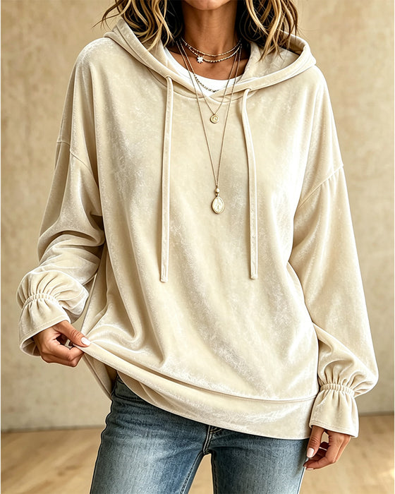 Sweat À Capuche Uni Manches Longues