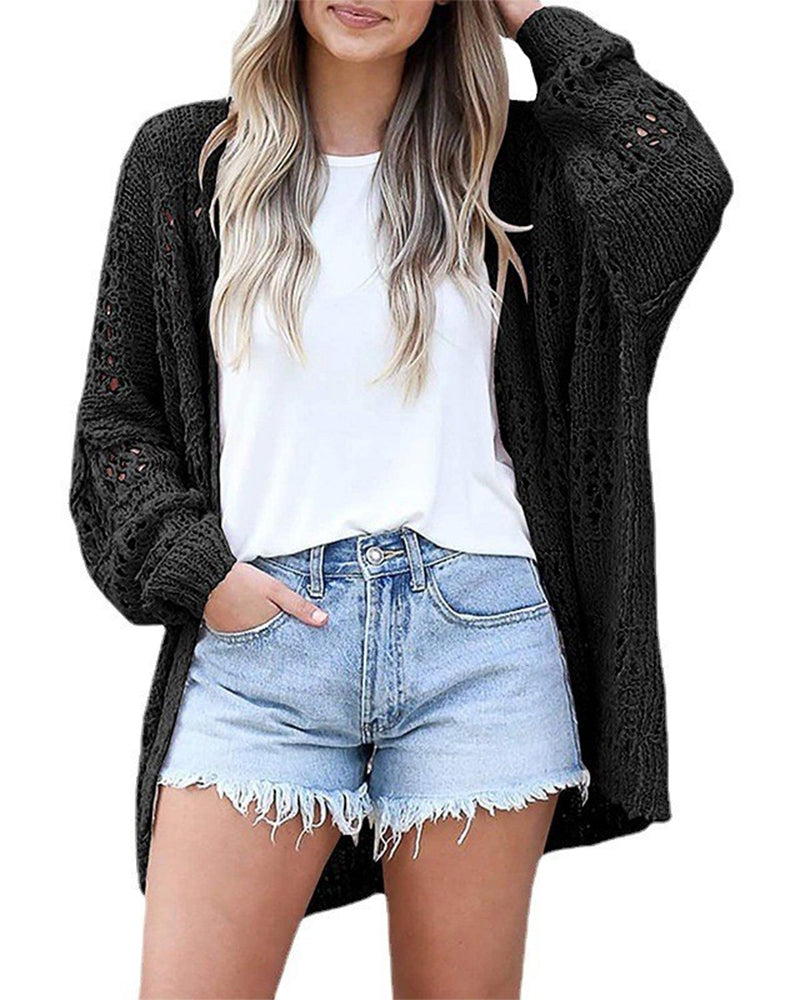 Cardigan Décontracté Manches Longues Découpé Pull