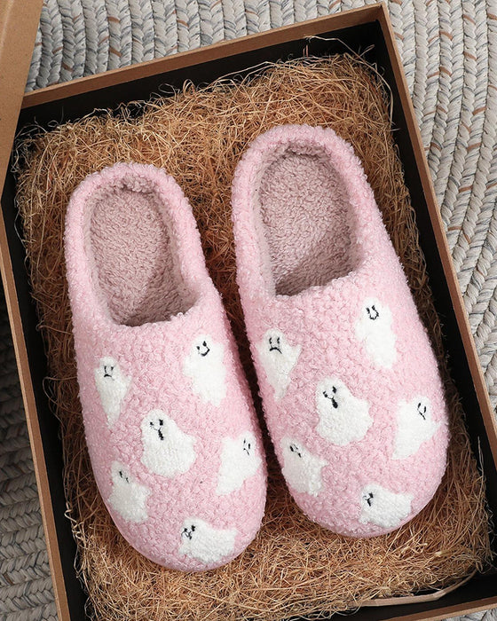 Chaussons En Peluche Pour Femmes à Motif Fantôme Cartoon Mignon