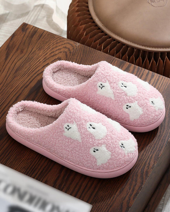 Chaussons En Peluche Pour Femmes à Motif Fantôme Cartoon Mignon