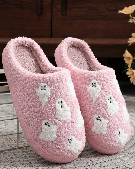 Chaussons En Peluche Pour Femmes à Motif Fantôme Cartoon Mignon