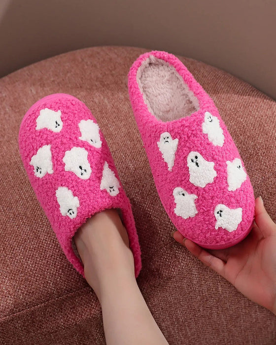 Chaussons En Peluche Pour Femmes à Motif Fantôme Cartoon Mignon