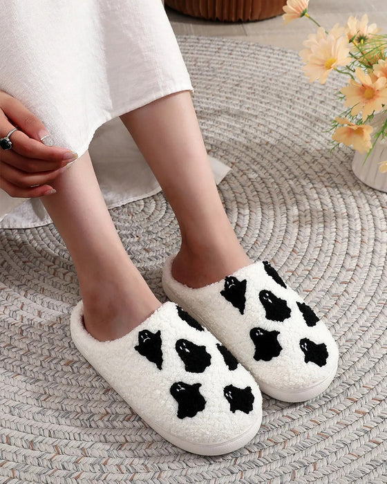 Chaussons En Peluche Pour Femmes à Motif Fantôme Cartoon Mignon