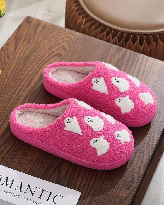 Chaussons En Peluche Pour Femmes à Motif Fantôme Cartoon Mignon