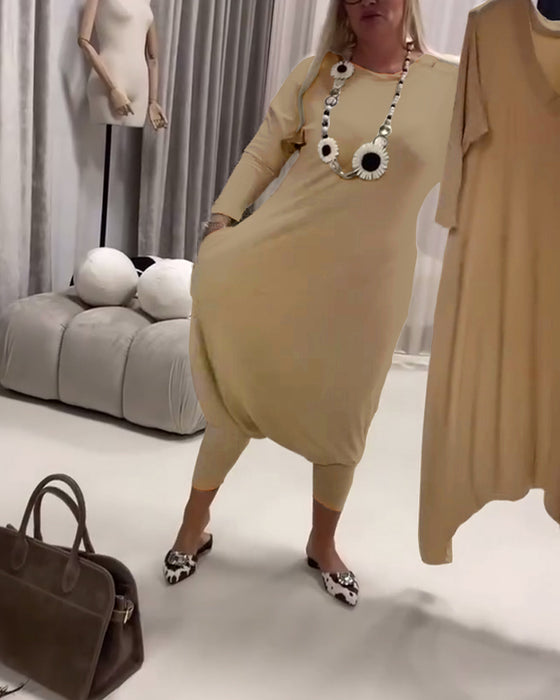 Combinaison Unie À Manches Longues Décontractée