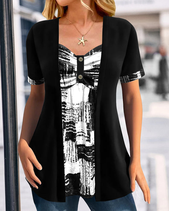 Blouse Imprimée Faux Deux Pièces Irrégulière