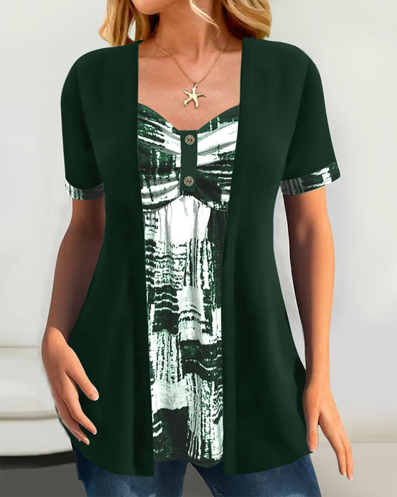 Blouse Imprimée Faux Deux Pièces Irrégulière