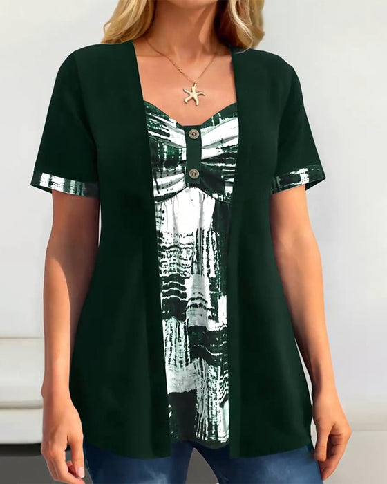 Blouse Imprimée Faux Deux Pièces Irrégulière